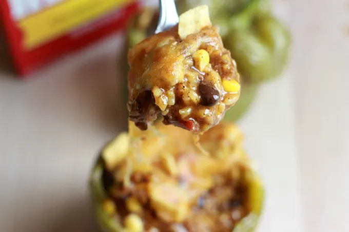 Crunchy Taco Stuffed Peppers-These Crunchy Taco Stuffed Peppers are a delicious and easy dinner solution when you're tight on time!