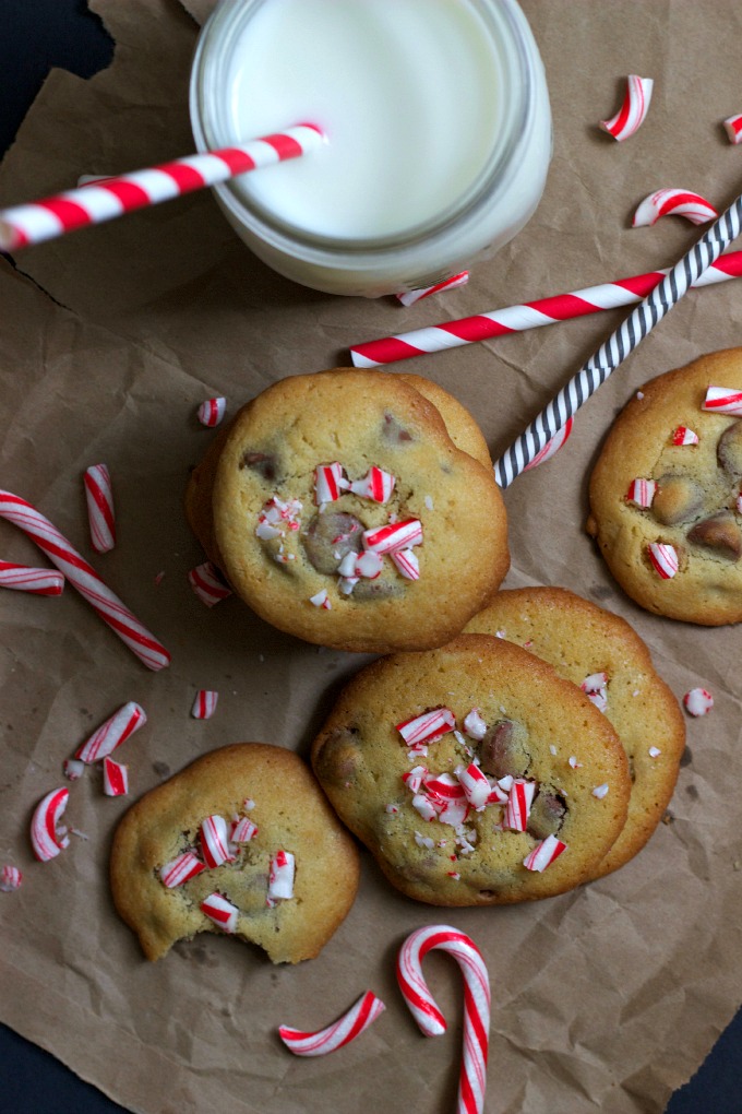Chocolate Chip Peppermint Cookies-A delicious chocolate chip cookie recipe with a fun twist. I've been making this cookie recipe for several years and my kids never grow tired of them. You can make them with or without the crushed peppermint.