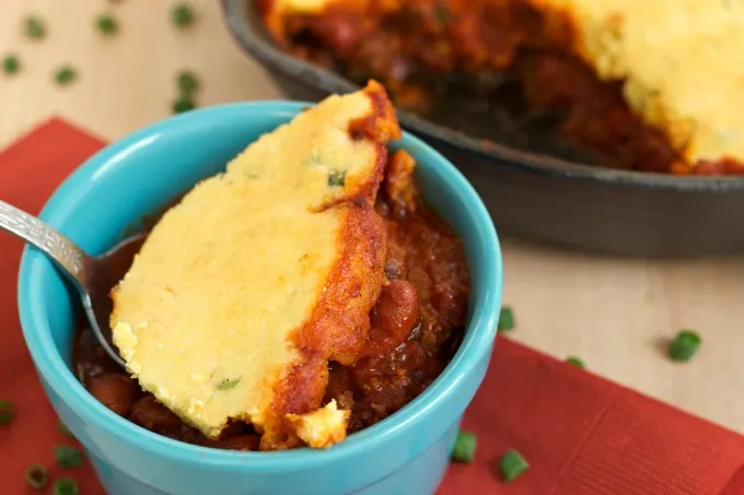 Chili and Cornbread Bake-This dish is hearty, full of flavor and perfect for family meals. An easy to make recipe that is also satisfying.