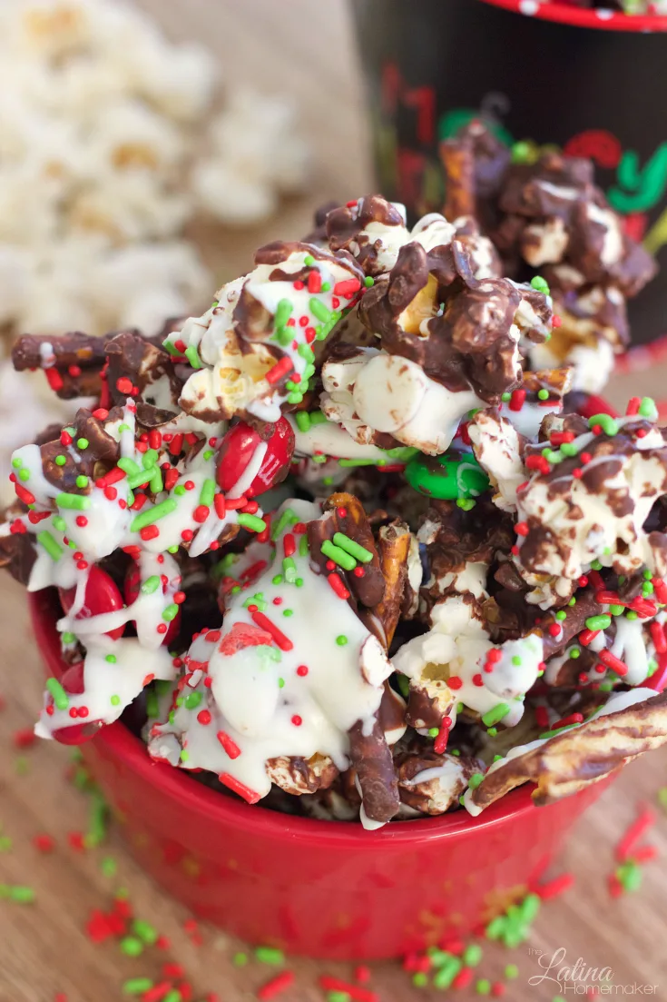 Double Chocolate Christmas Crunch. A delicious snack that will be a hit with family and friends this holiday season! It's also a great Christmas food gift!