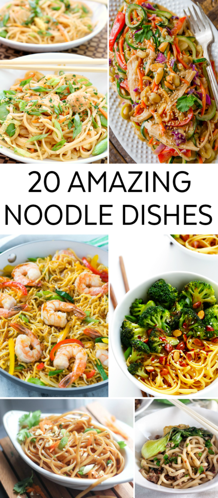 20 Noodle Dishes. A round-up of 20 Amazing Noodle Dishes to help you plan your weekly menu. These tasty dishes will satisfy even the pickiest eater in your family!