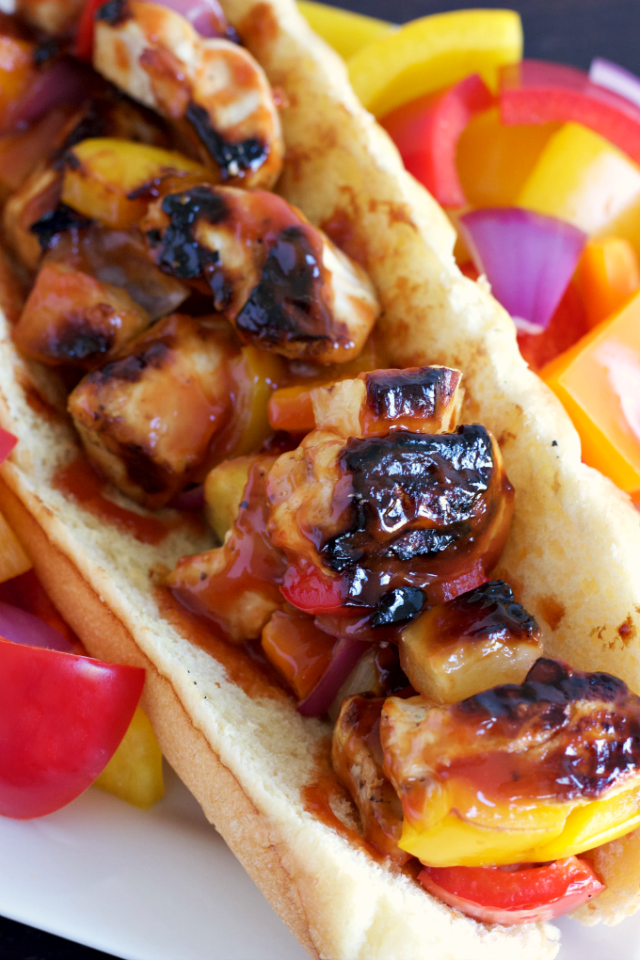 Pineapple BBQ Grilled Chicken Kabob Sandwiches The Latina Homemaker